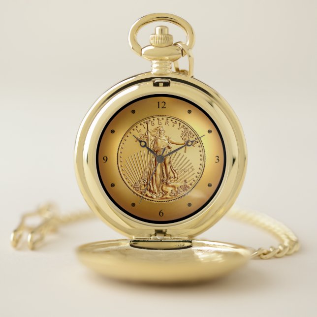 Lady Liberty ~ American Eagle Gold Coin ~ Pocket Watch (Inside)