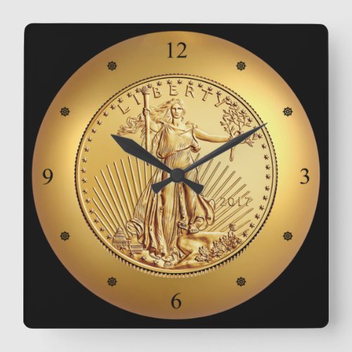 Lady Liberty  American Eagle Gold Coin  Square Wall Clock
