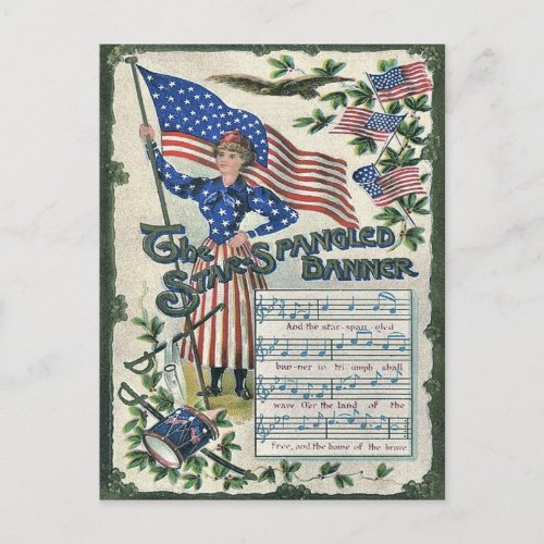 Lady Liberty American Flag Star_Spangled Banner Postcard