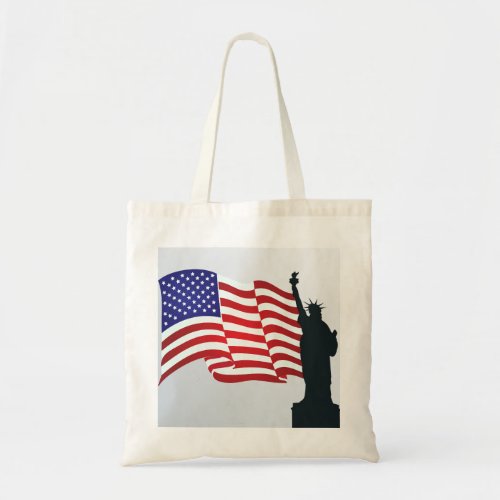 Lady Liberty And American Flag Tote Bag