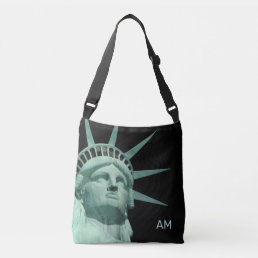 Lady Liberty and Monogram on Black Crossbody Bag