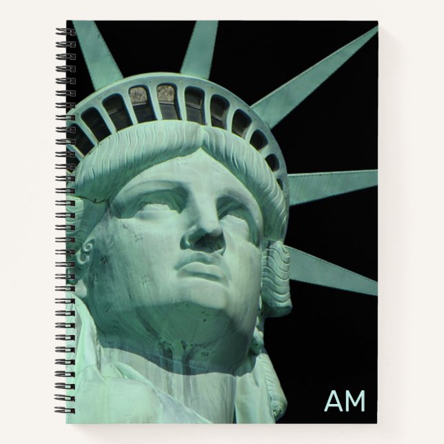 Lady Liberty and Monogram on Black Notebook (Front)