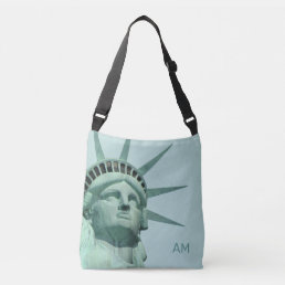 Lady Liberty and Monogram on Light Blue Crossbody Bag