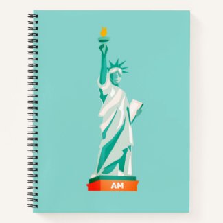Lady Liberty and Monogram on Light Teal