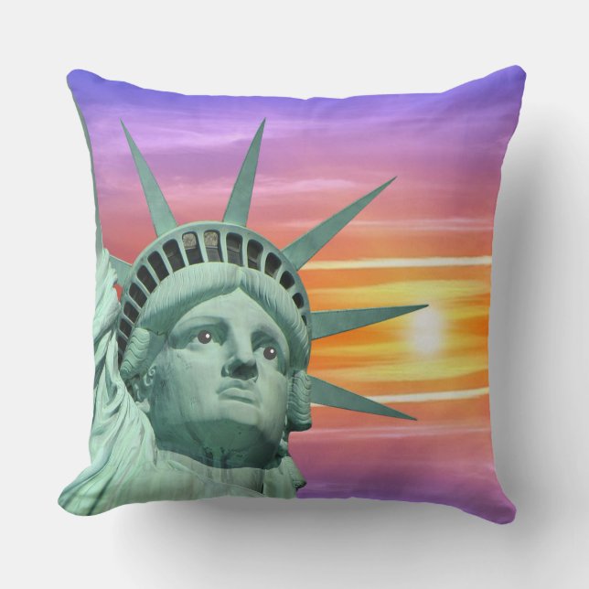 Lady Liberty and Sunrise Throw Pillow (Front)