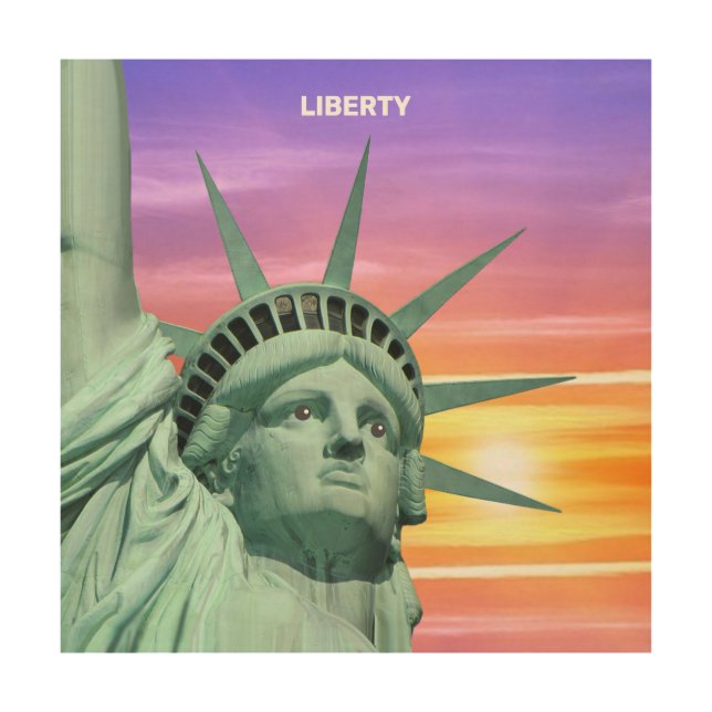 Lady Liberty and Sunrise Wood Wall Art (Front)