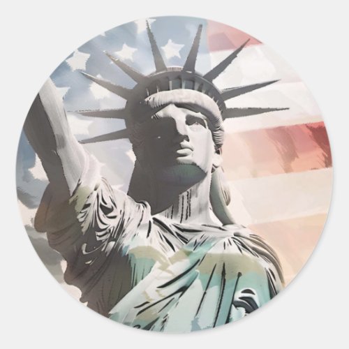 Lady Liberty and the American Flag Classic Round Sticker