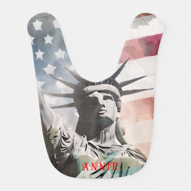 Lady Liberty and the American Flag Custom Name Baby Bib (Front)