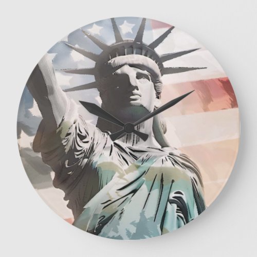 Lady Liberty and the American Flag Large Clock
