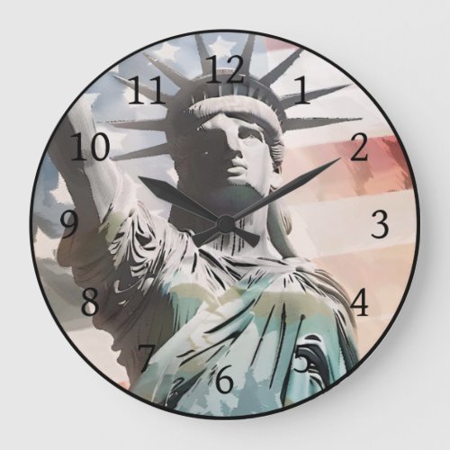 Lady Liberty and the American Flag Large Clock