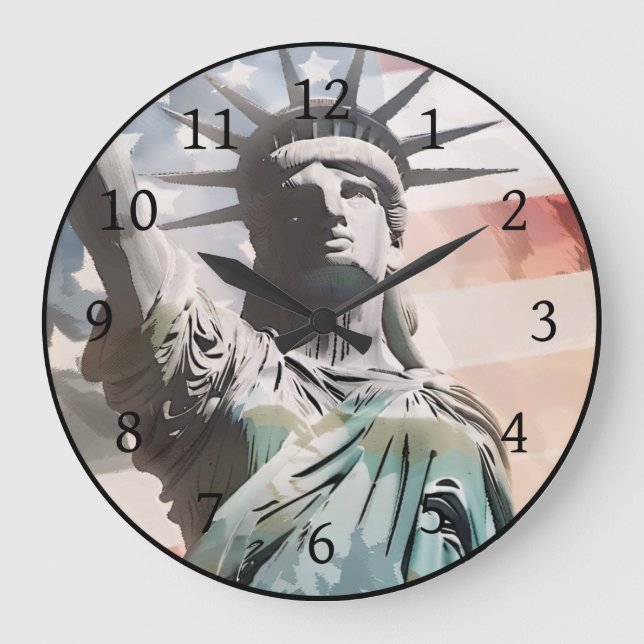 Lady Liberty and the American Flag Large Clock (Front)