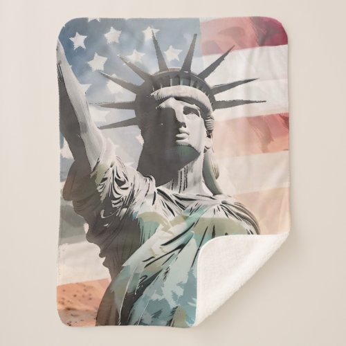 Lady Liberty and the American Flag Sherpa Blanket
