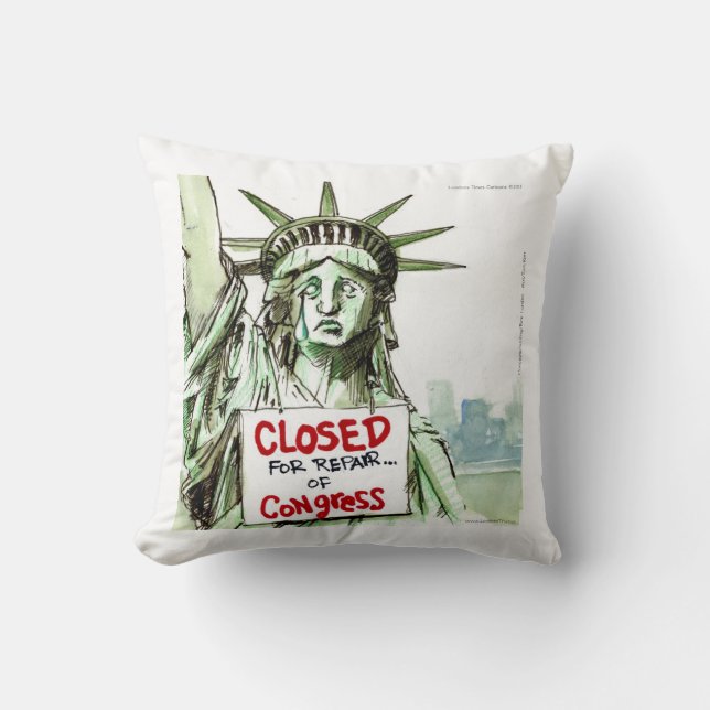 Lady Liberty Closed Sad/Funny Throw Pillow (Front)