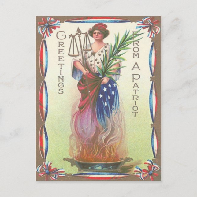 Lady Liberty Eternal Flame Scales of Justice Postcard (Front)