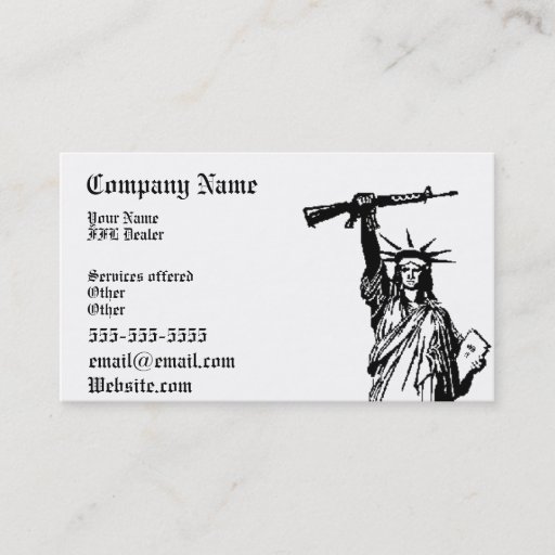 Customizable Lady Liberty FFL dealer business card 2