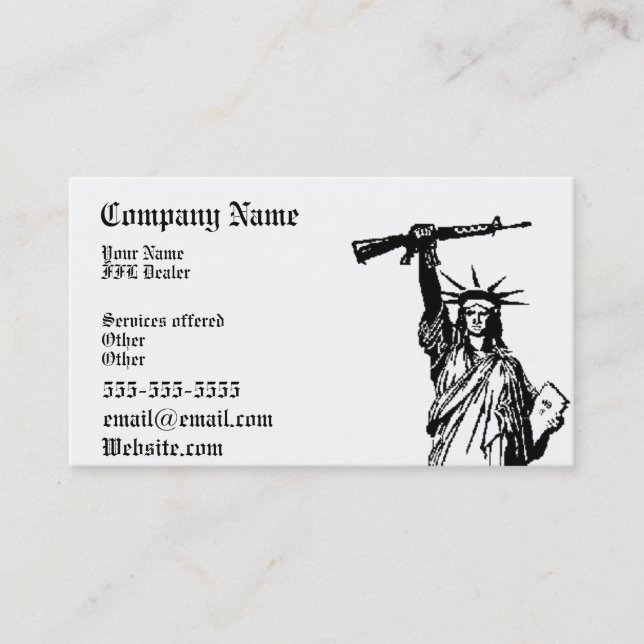 Lady Liberty FFL dealer business card 2 (Front)