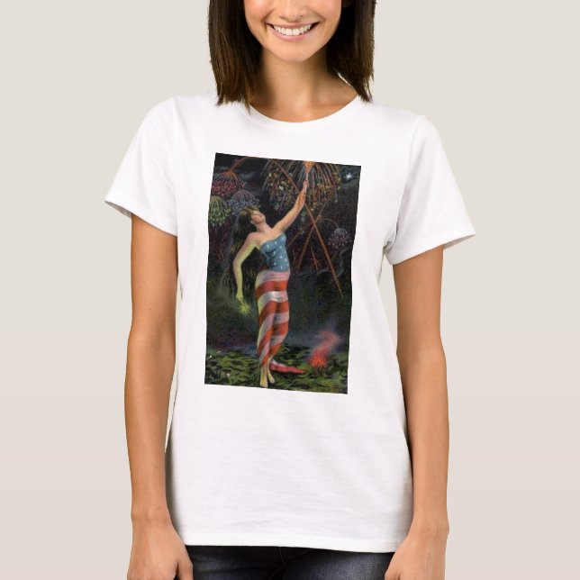 Lady Liberty In Flag T-Shirt (Front)