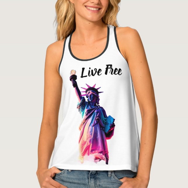 Lady Liberty Live Free Patriotic America USA Tank Top (Front)
