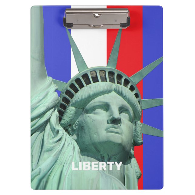 Lady Liberty on Blue Red White Stripes Clipboard (Front)