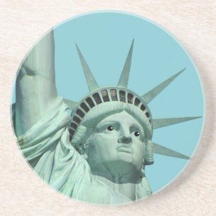Lady Liberty on Sky Blue Silver Plated Coaster
