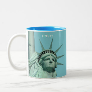Lady Liberty on Sky Blue Two-Tone Coffee Mug