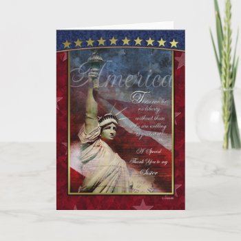 Lady Liberty Patriotic Siste Thank You Card by William63 at Zazzle