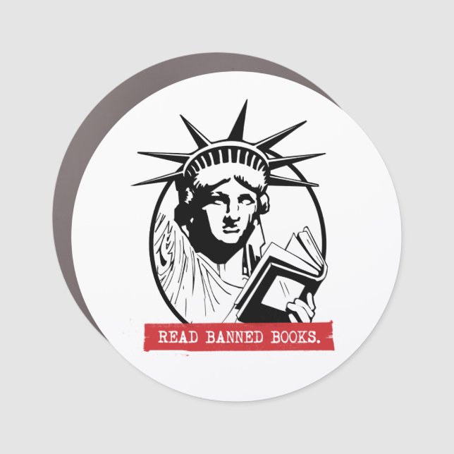 Lady Liberty Reads Banned Books Car Magnet (Front)