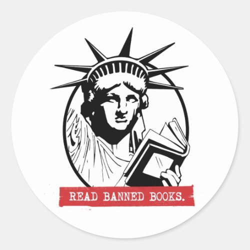 Lady Liberty Reads Banned Books Classic Round Sticker