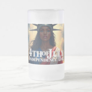 Lady Liberty Reimagined – A New Face of Freedom Frosted Glass Beer Mug