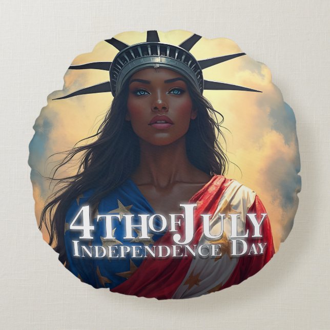 Lady Liberty Reimagined – A New Face of Freedom Round Pillow (Front)