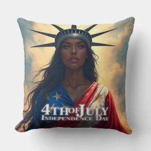 Lady Liberty Reimagined – A New Face of Freedom Throw Pillow