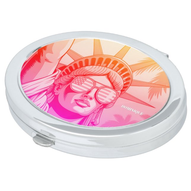 Lady Liberty Shades • 1776–2026 Personalised Oval Compact Mirror (Turned)