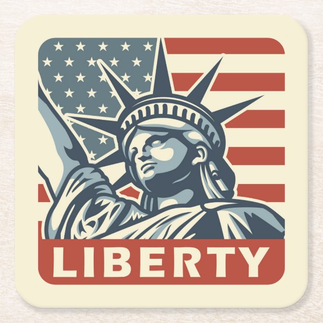 Lady Liberty Square Paper Coaster (Front)