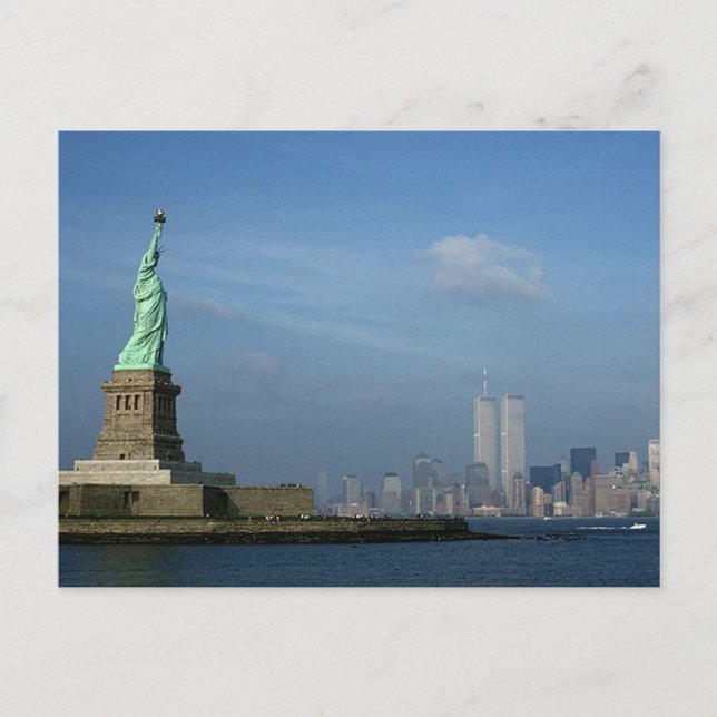 Lady Liberty & Twin Towers World Trade Center NYC Postcard (Front)