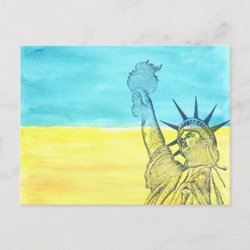 Lady Liberty Ukrainian Flag horizontal  Postcard