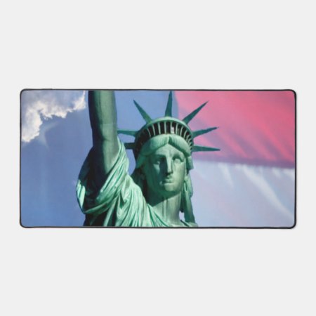Lady Liberty Usa Flag Sky Clouds Statue Of Liberty Desk Mat