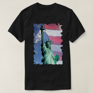 Lady Liberty USA Flag Sky Clouds Statue of Liberty T-Shirt