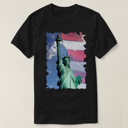 Lady Liberty Usa Flag Sky Clouds Statue Of Liberty T-shirt