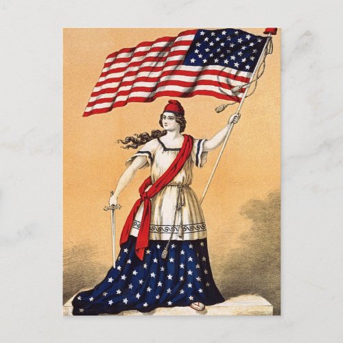 Lady Liberty with American Flag Postcard