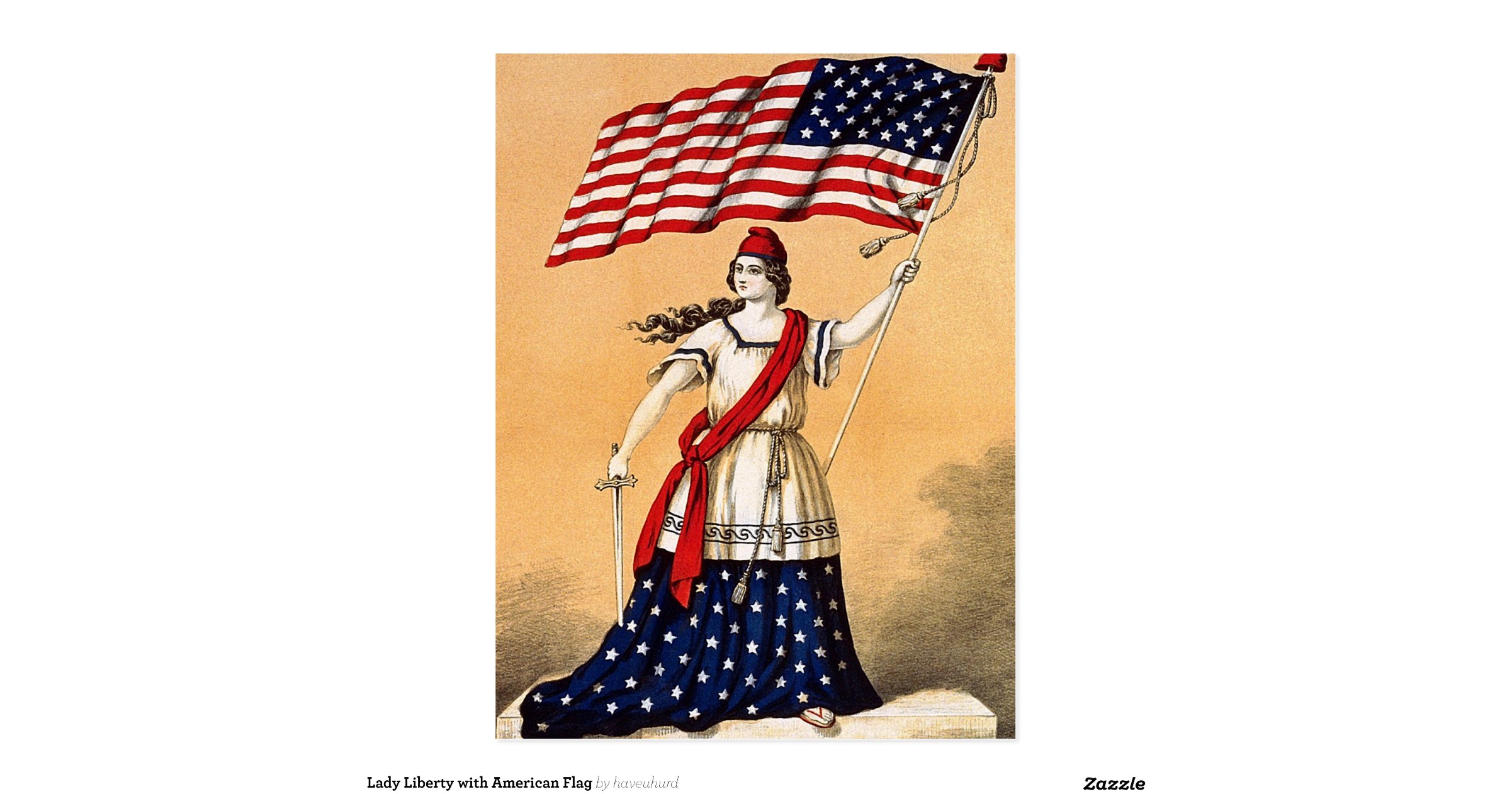 lady_liberty_with_american_flag_postcard ...