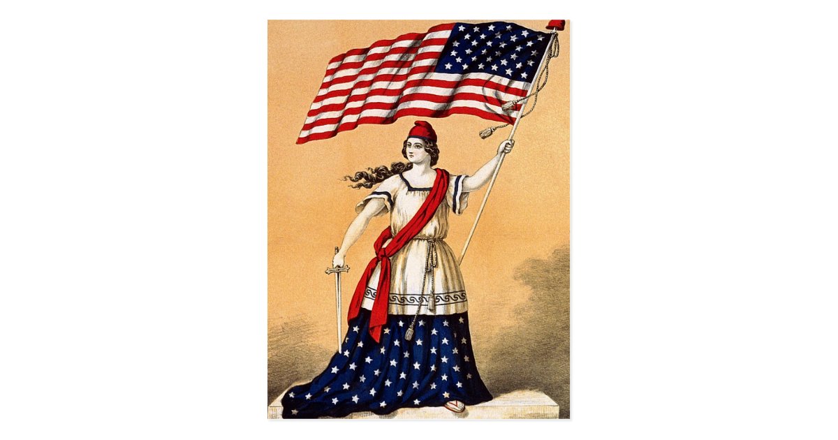 Lady Liberty with American Flag Postcard | Zazzle