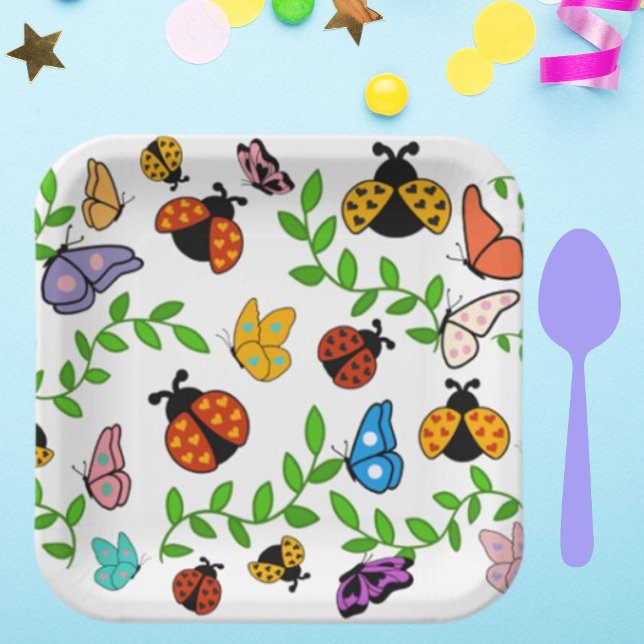 Lady Lovebug and Butterflies Party Paper Plates (Creator Uploaded)
