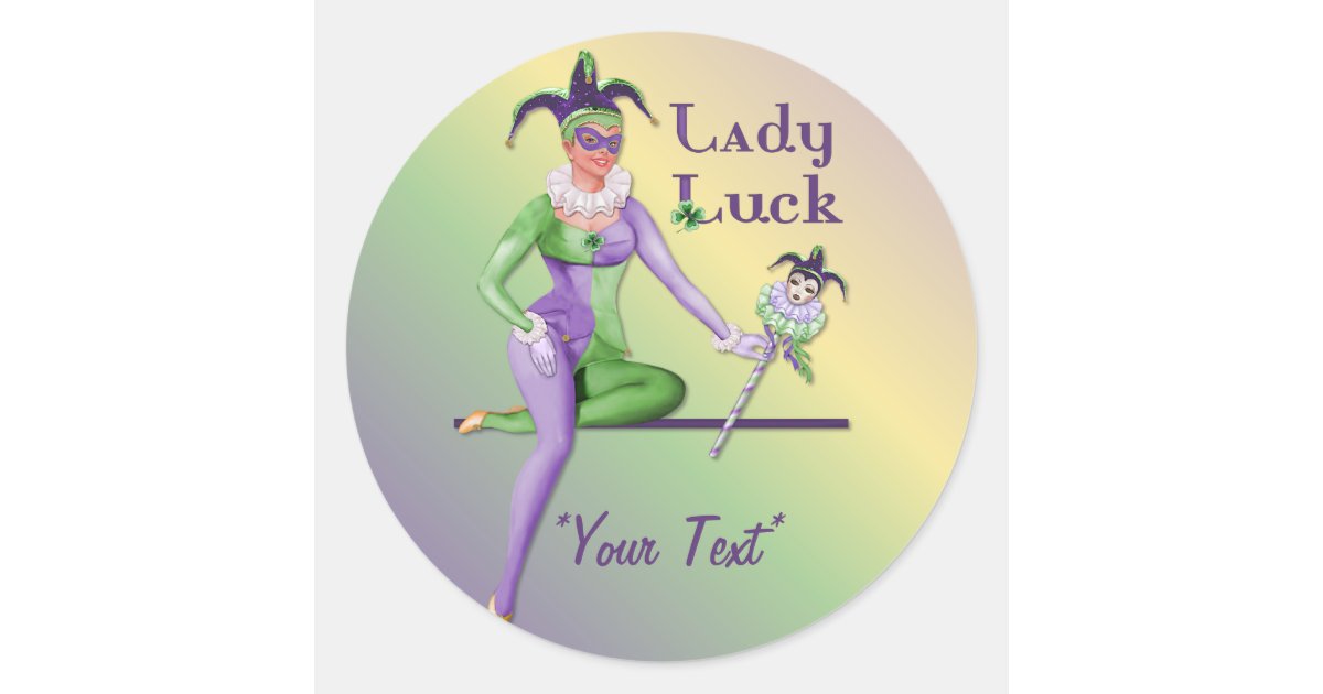 Lady Luck Harlequin Classic Round Sticker | Zazzle