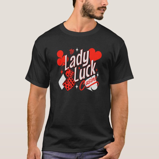 Lady Luck Rockabilly 50's Casino Games Card Player T-Shirt (Front)