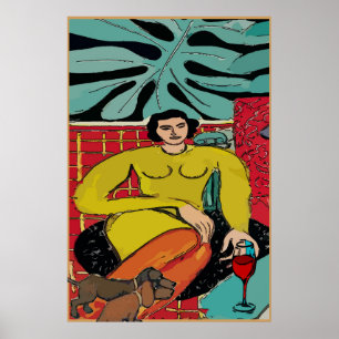 Lady Matisse, Dachshunds and Red Wine Poster