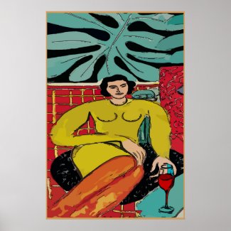 Lady Matisse with Red Wine Poster
