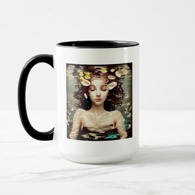 Lady Meditating under Water | Inner Peace Quote Mug (Left)
