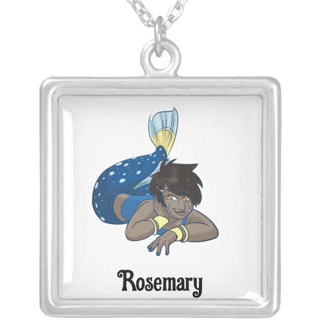 Lady mermaid custom name silver plated necklace (Front)