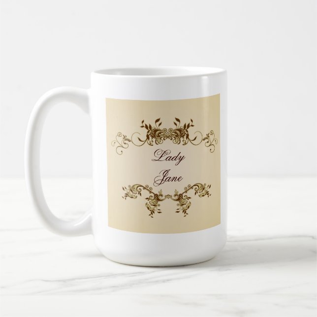 Lady Name Elegant Royal Beige Script Cup (Left)