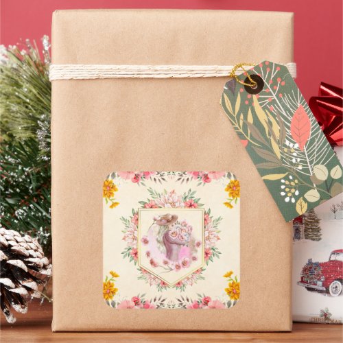 Lady of Blossoms – Botanical Fantasy Artwork Square Sticker